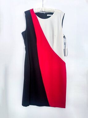 Calvin Klein Colorblock Sheath Dress Size 14 Black Red White NWT